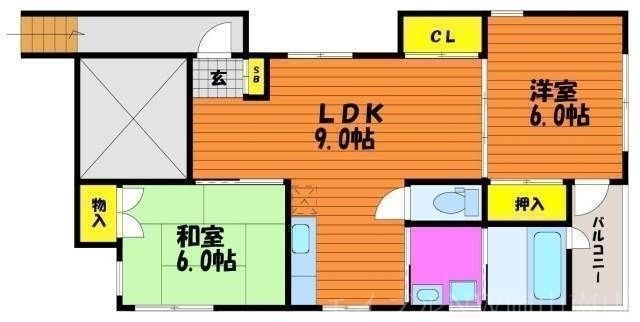 拡大写真:岡山市北区富田町1丁目 2階201の間取り