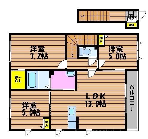 拡大写真:岡山市南区築港緑町3丁目 2階201の間取り