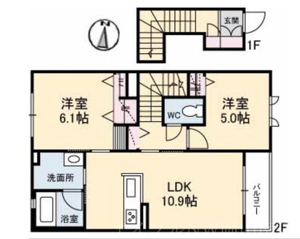 拡大写真:岡山市南区泉田3丁目 2階202の間取り