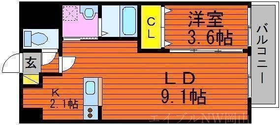 拡大写真:岡山市北区今4丁目 9階903の間取り