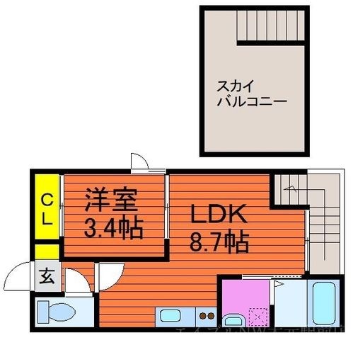 拡大写真：GRANDTIC ICHIGO 2階202の間取り