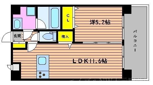 拡大写真:ピュアロイヤル大元 4階401の間取り