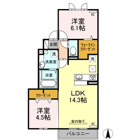拡大写真:Ville nouvelle(ヴィルヌーベル) 1階102の間取り