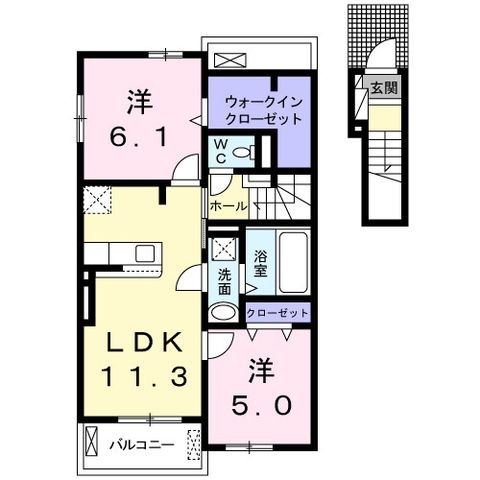 拡大写真:アンジュヴェールⅡ 2階202の間取り
