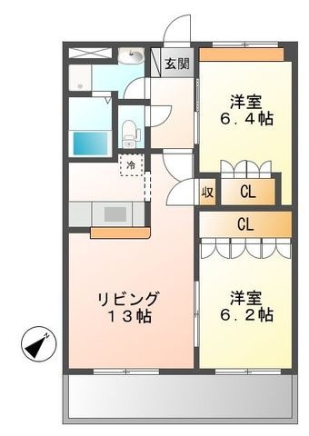 拡大写真:サニーコート百合前 2階206の間取り