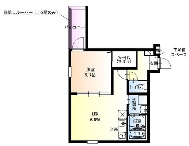 拡大写真:東大阪市高井田本通7丁目 2階203の間取り