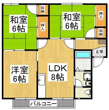 拡大写真:サンハイツB 1階102の間取り