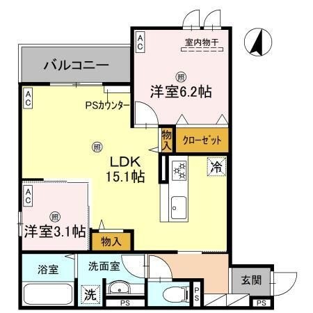 拡大写真:CASAMUKAINO 3階303の間取り