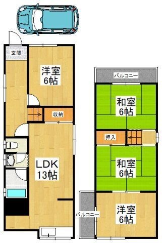 拡大写真:西板持町8丁目戸建 1階1の間取り