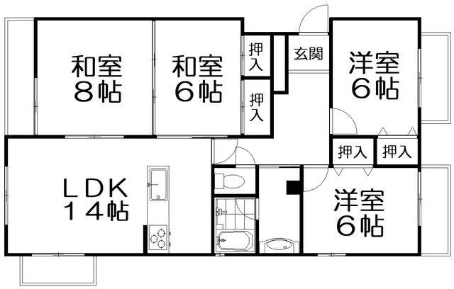拡大写真:グリーンタウン東香里マンション 4階402の間取り