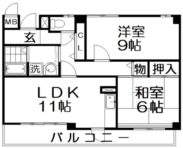 拡大写真:メロディーハイム枚方朝日丘 3階301の間取り