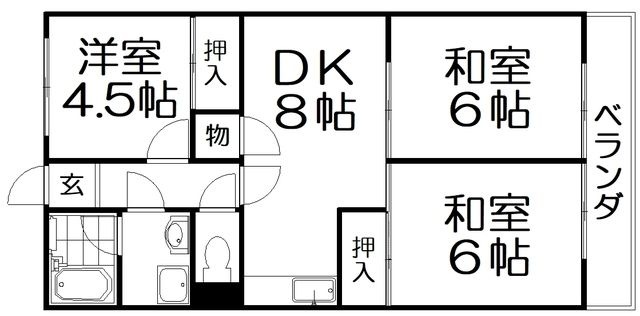 拡大写真:マンション備前A棟 2階202の間取り