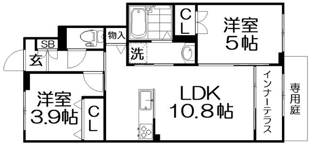 拡大写真:ローザ フェリーチェ 1階106の間取り