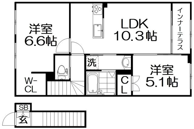 拡大写真:ローザ フェリーチェ 2階205の間取り