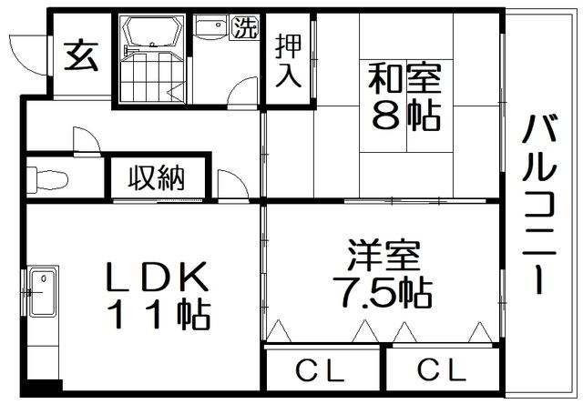 拡大写真:北川ハイツ 2階201の間取り
