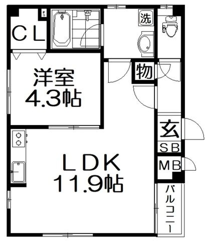 拡大写真:アフロディテ寝屋川 3階301の間取り
