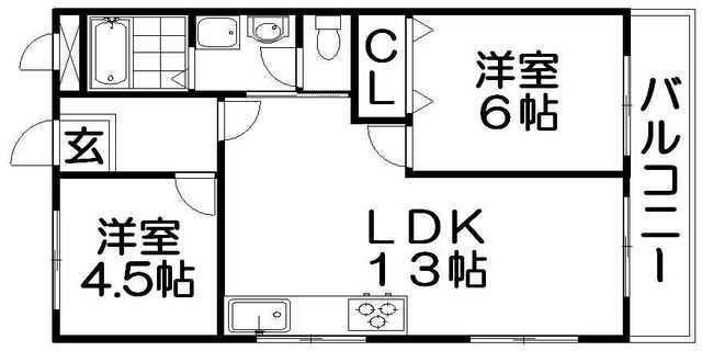 拡大写真:レオハイム木屋 5階504の間取り