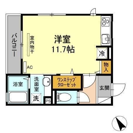 拡大写真：D-room花梨　D棟 3階307の間取り