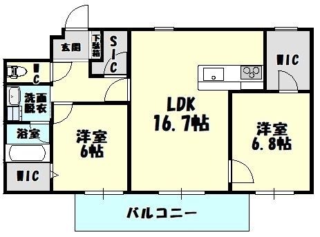 拡大写真:糟屋郡志免町別府西3丁目 2階203の間取り