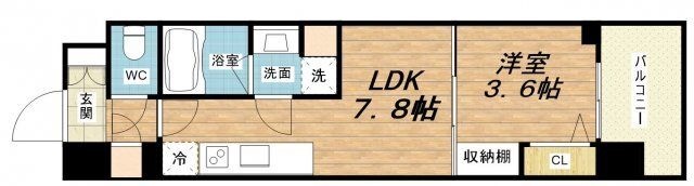 拡大写真:アーバネックス難波WEST 6階605の間取り