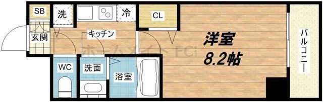 拡大写真:プライムアーバン御堂筋本町 12階1203の間取り