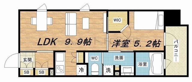 拡大写真:パークアクシス心斎橋 13階1301の間取り
