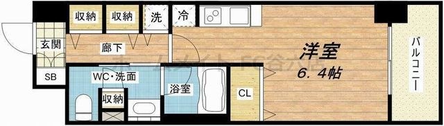 拡大写真:アーバネックス北浜 9階910の間取り