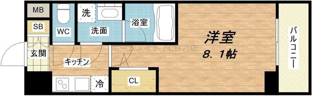 拡大写真：Fortuney大手前 13階1307の間取り