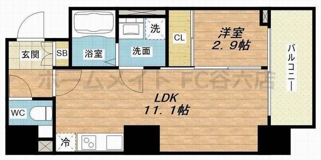 拡大写真:MCOURT新町 13階1301の間取り