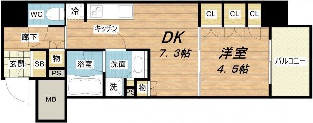 拡大写真:ザ・パークハビオ堂島 5階512の間取り
