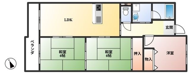 拡大写真：プリムベール向丘 1階101の間取り