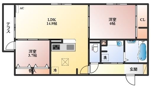 拡大写真:Chez Noix 長興寺 1階102の間取り