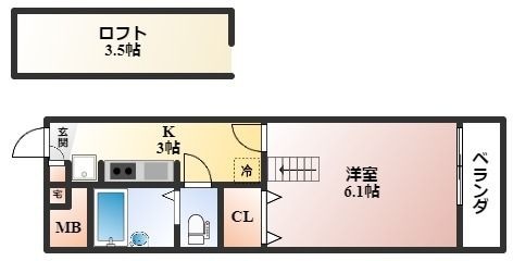 拡大写真:SQUARE豊中 2階205の間取り