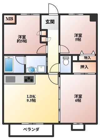 拡大写真:サン豊中 4階403の間取り
