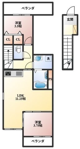 拡大写真:G MAISON 豊中蛍池 2階202の間取り