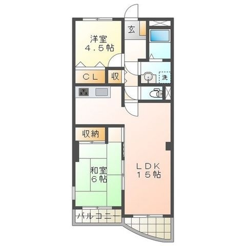 拡大写真：シャトーカワイ 4階404の間取り