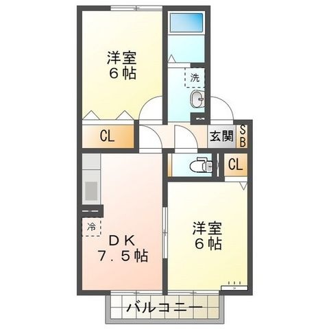 拡大写真:Plaire C 2階201の間取り