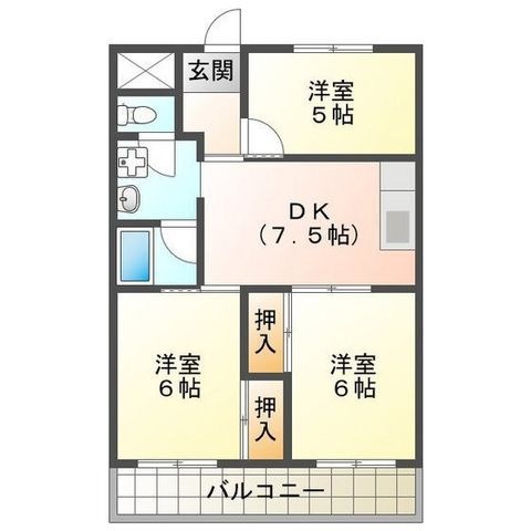 拡大写真:サニーサイド竹野 2階206の間取り