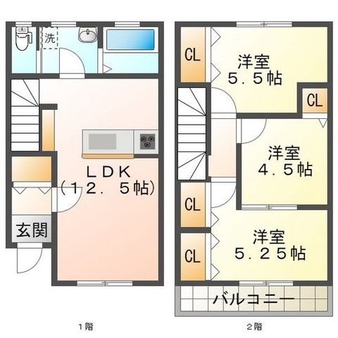 拡大写真：リーブルファイン南若松Ⅱ 1階103の間取り