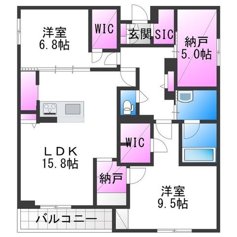 拡大写真:シャーメゾン 阪南 ガーデン 2階201の間取り