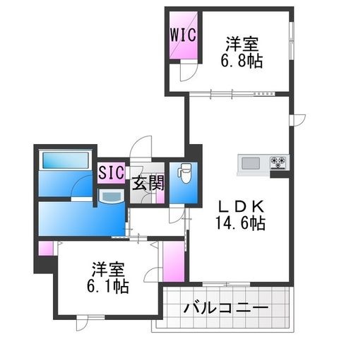 拡大写真:シャーメゾン 阪南 ガーデン 2階202の間取り