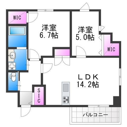 拡大写真:LEGALAND+ABENOSANMEICHO 2階202の間取り