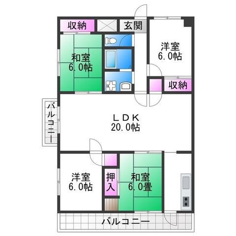拡大写真:ロイヤルハイツ阿倍野 3階301の間取り