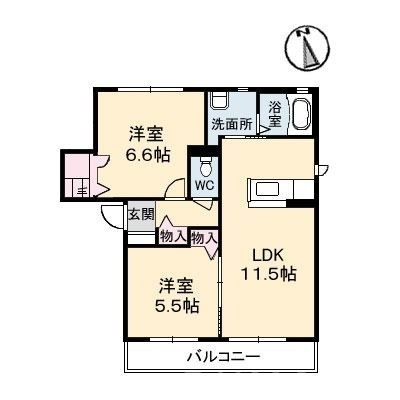 拡大写真:Sarah1棟 2階202の間取り
