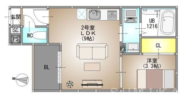 拡大写真:REGALEST 法界院 3階302の間取り