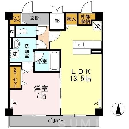 拡大写真:田町ガーデンハイツ 5階502の間取り