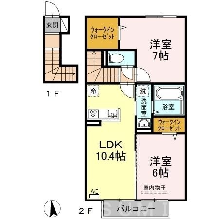 拡大写真:サザンクロス 2階202の間取り
