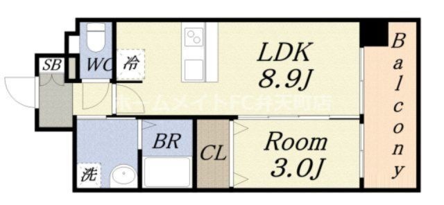 拡大写真:プレリス阿波座Bloom 12階1204の間取り