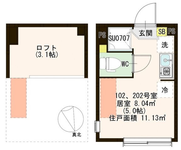 拡大写真：エスカリエ 2階202の間取り