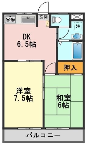 拡大写真:グランテふざん 2階203の間取り